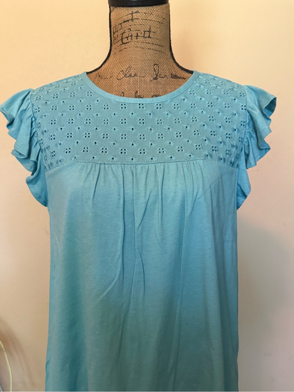 Light Blue Ruffled Eyelet Yoke Women's Top by Loft-New with tag!